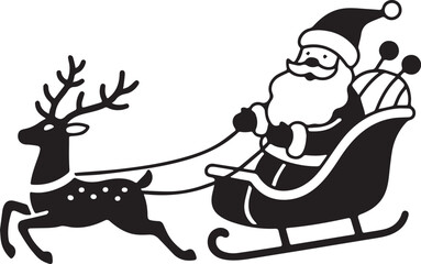 Santa Claus with reindeer. Christmas Santa and Reindeer Sleigh Black Icon Design