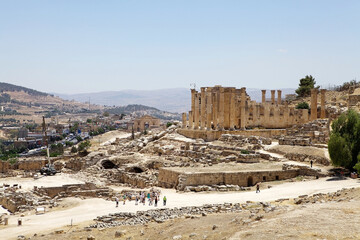 The ancient city of Gerasa, now Jerash, Jordan. The temple of Zeus