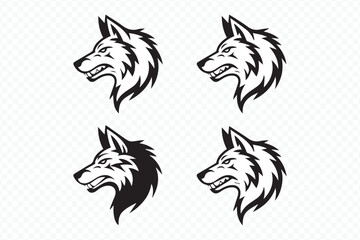 fierce wolf head vector illustration in tribal style, black and white design ideal for tattoos and logos