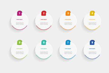 For business concept with 8 steps infographics,  circle shape with multicolor label,  design for workflow layout, diagram, annual report, web design. vector