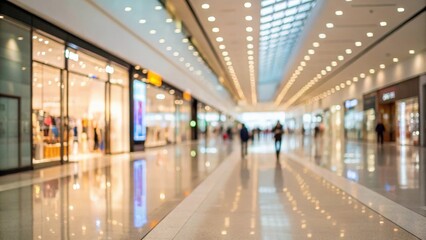 Soft Focus Modern Mall with Blurred Shoppers and Storefront Bokeh