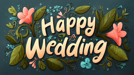 Happy Wedding Cute Background Wallpaper with Logo and Flowers