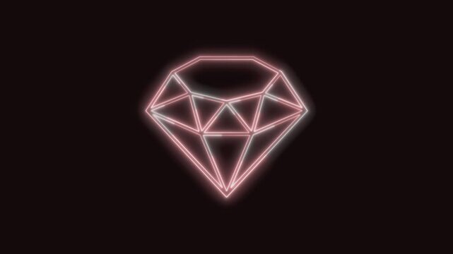  Diamond Icon Neon Seamless Loop 4K with Black Background Animated Promotional Typography for Video Editing