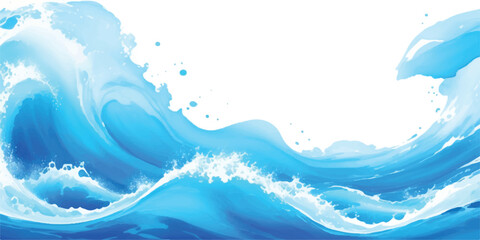 Transparent light blue watercolor ocean wave flowing texture pattern for web banners.  Soft gradient blue watercolor wave transparent background texture for creative banners