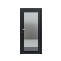 Naklejka premium 3D render of a modern black door with glass, isolated on a transparent background (4)