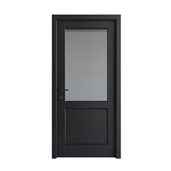 3D render of a modern black door with glass, isolated on a transparent background (2)