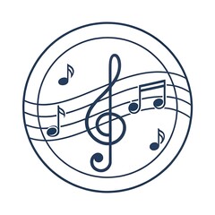 Circular musical staff with treble clef and notes isolated on white background