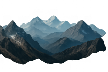 Mountain range revealing snow-covered peaks against transparent backdrop, highlighting natural landscape majesty with clean graphic design potential