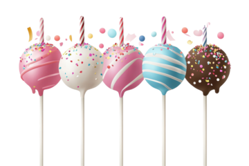 Delightful birthday cake pops featuring vibrant colors and festive decorations perfect for celebrations and dessert tables