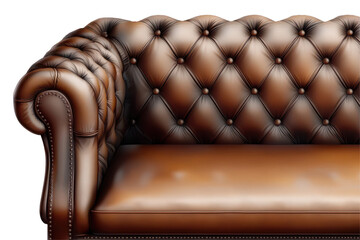 Obraz premium Brown leather chesterfield sofa meticulously designed with button tufting offers a luxurious seating option for elegant interiors or modern living spaces