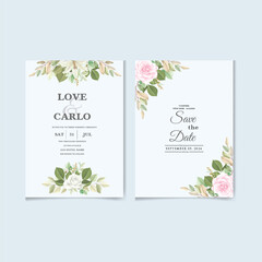 Watercolor Floral Wedding Invitation and RSVP Template Set