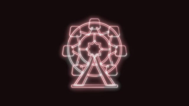  Ferris Wheel Icon Neon Seamless Loop 4K with Black Background Animated Promotional Typography for Video Editing