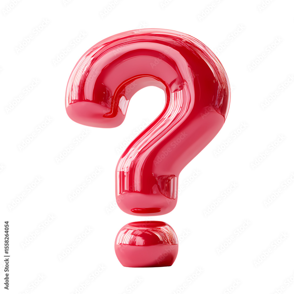 Fototapete 3d icon of a shiny red question mark isolated on transparent background
