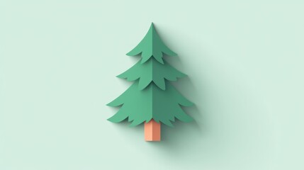 Fototapeta premium Stylized Evergreen Tree Cutout with Shadow on a Soft Green Background