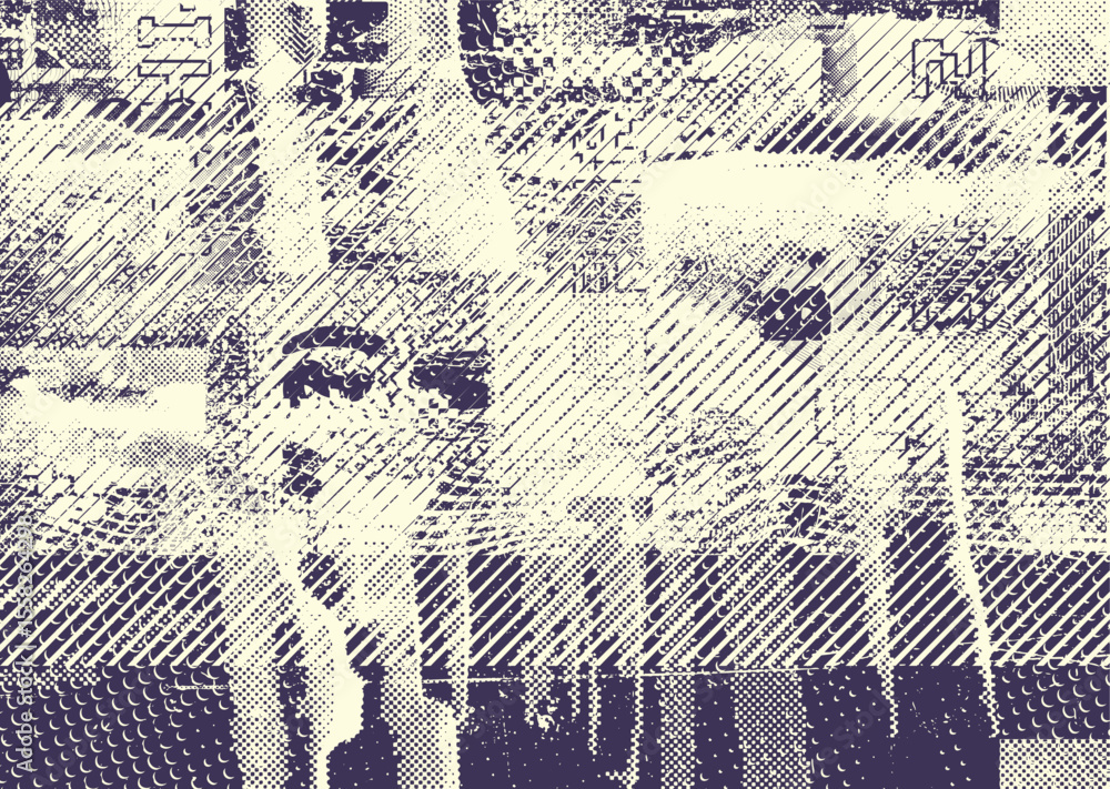 Leinwandbilder Glitch distorted geometric shape . Noise destroyed logo . Trendy defect error shapes . Glitched frame .Grunge textured . Distressed effect .Vector shapes with a halftone dots screen print texture. 