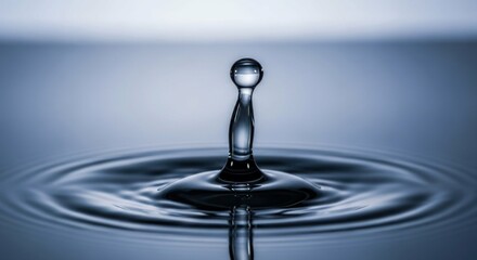 Water drop impact creating ripples in surface of calm water