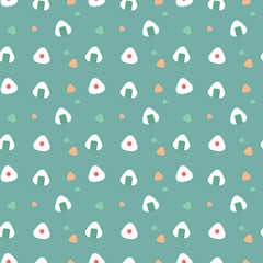 シンプルでかわいいおにぎりと三角形のシームレス背景・グリーン