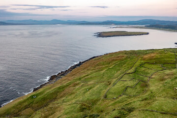 Aerial view of Dunmore Head by Portnoo in County Donegal, Ireland.