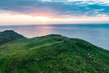 Aerial view of Dunmore Head by Portnoo in County Donegal, Ireland.