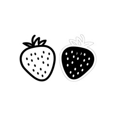 Two strawberry outlines one black and white isolated on a white background transparent background , no  background