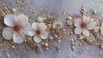 Cute background wallpaper with pink flowers and pearls