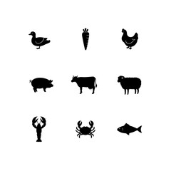 farm animals silhouettes , various animal and vegetable silhouettes arranged on a white background transparent background , no  background
