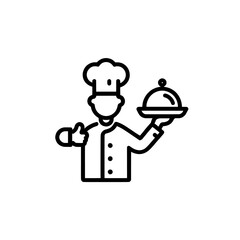 chef with tray , chef holding a platter with a dome cover giving a thumbs up icon design transparent background , no  background