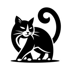 cat black and white vector illustration, isolated on white background