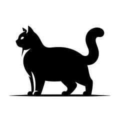 cat black and white vector illustration, isolated on white background