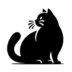 cat black and white vector illustration, isolated on white background