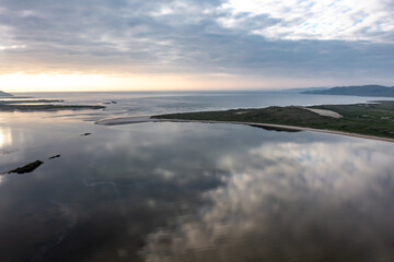 Aerial of Dooey beach and Gweebarra bay by Lettermacaward, County Donegal, Ireland