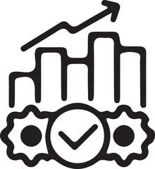 Performance Metrics Graphic Illustration Depicting Growth, Success, Achievement, Quality, and Progress with Rising Bar Graph and Check Mark