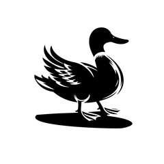 duck black and white vector illustration, isolated on white background
