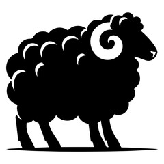 sheep black and white vector illustration, isolated on white background