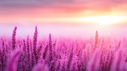 Fototapeta premium Mist covering a field of flowers that shimmer with hidden light.