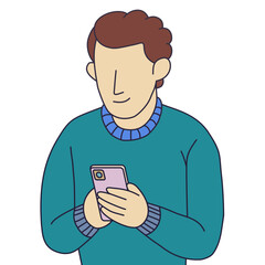 a man playing a phone, colorful vector illustration