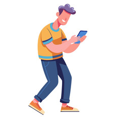 a man playing a phone, colorful vector illustration