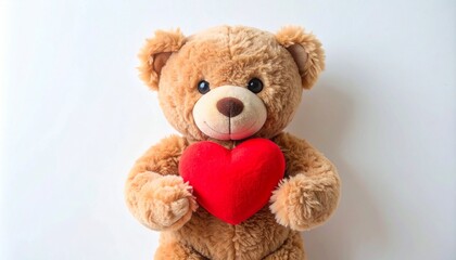 Obraz premium Adorable Brown Teddy Bear Holding a Red Heart Perfect for Valentine's Day or Romantic Gifts