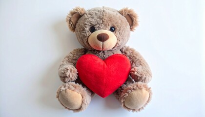 Adorable Brown Teddy Bear Holding a Red Heart Symbol of Love and Affection