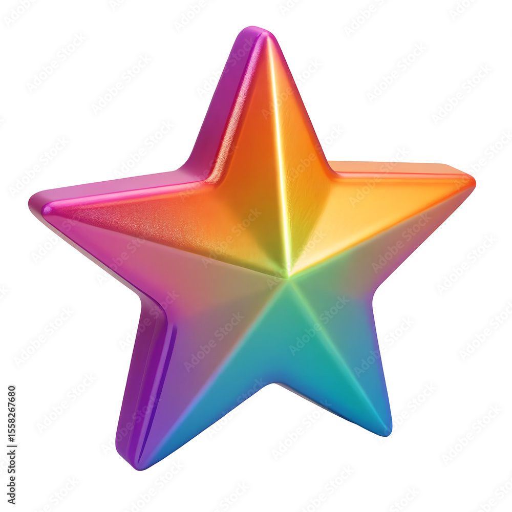 Poster glossy 3d star shape with rainbow gradient colors isolated on transparent background