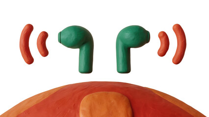 3D illustration Colorful wireless earbuds with sound waves.