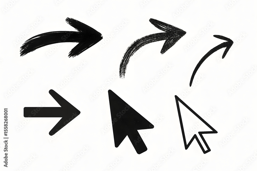 Poster arrow collection: a collection of arrows, each with unique styles. arrows pointing toward the right 