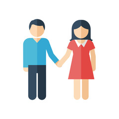 Simple graphic illustration of a man and woman holding hands symbolizing love relationship connection togetherness and partnership rendered in a modern flat design style as an