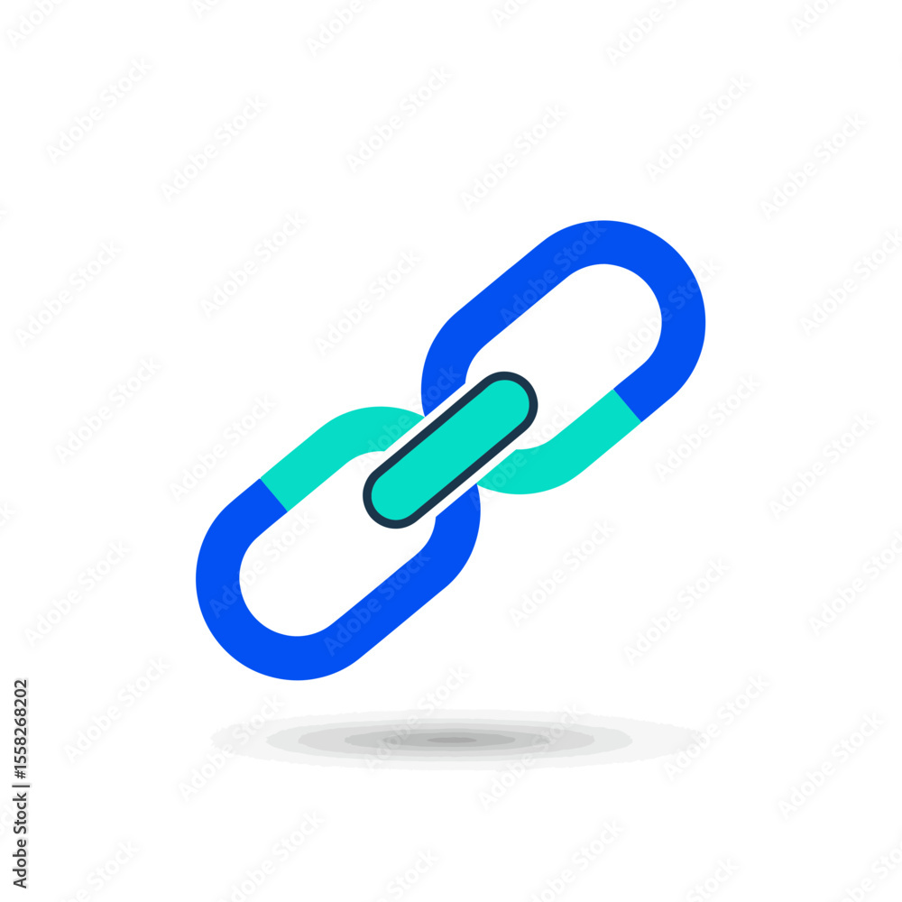 Fototapete Vibrant blue and teal stylized graphic representation of two interlocking chain links icon symbolizing digital connectivity strong relationship secure network and unified digital