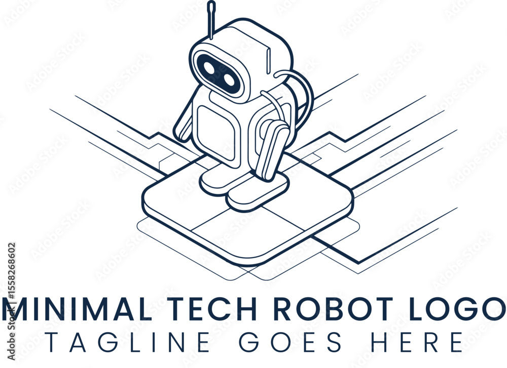 Poster minimalist tech robot logo design for ai robotics and technology brands