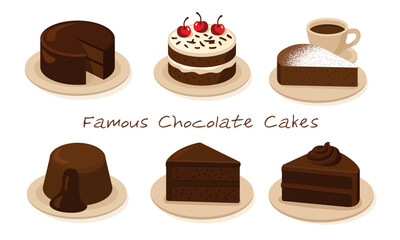 Popular Chocolate Cakes Vector Illustration