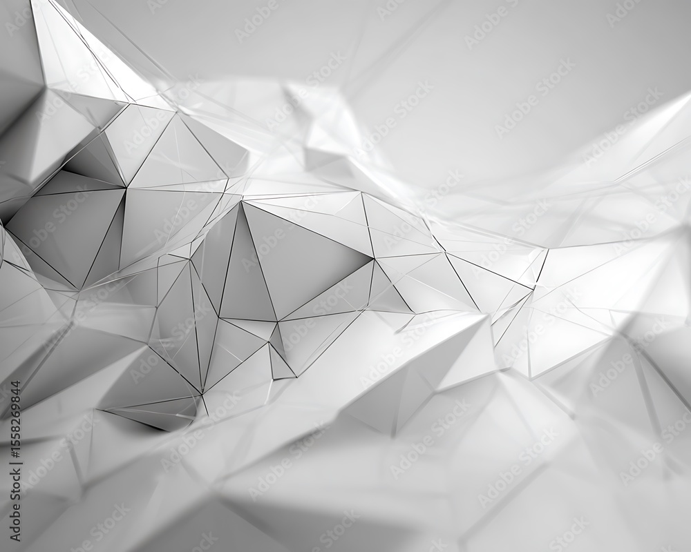 Poster Low poly white surface with triangular facets and sharp edges creating an abstract design texture
