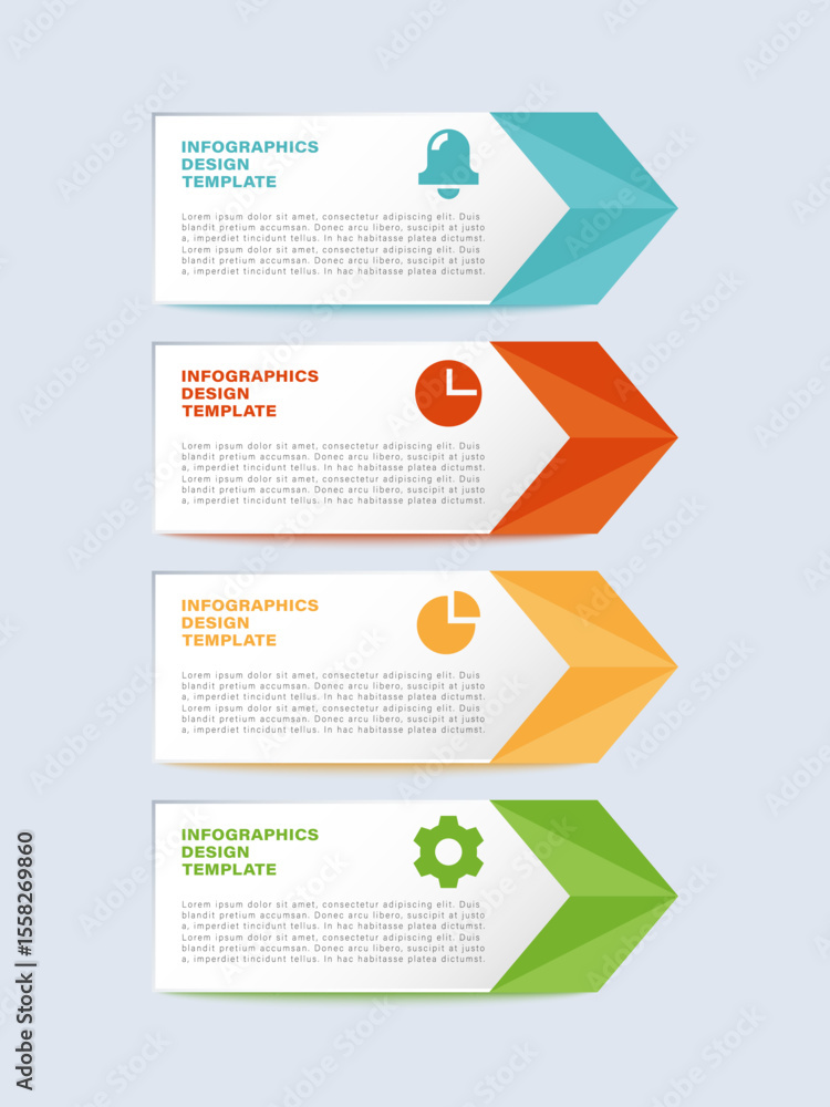 Poster modern infographic design with arrows. four steps or processes vertical infographic layout with icon