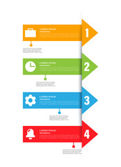 Vertical infographic template with arrows and 4 steps or options. Vector infographic layout with icons