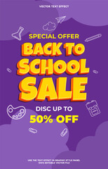 Back to school vertical banner with 3d text effect fully editable